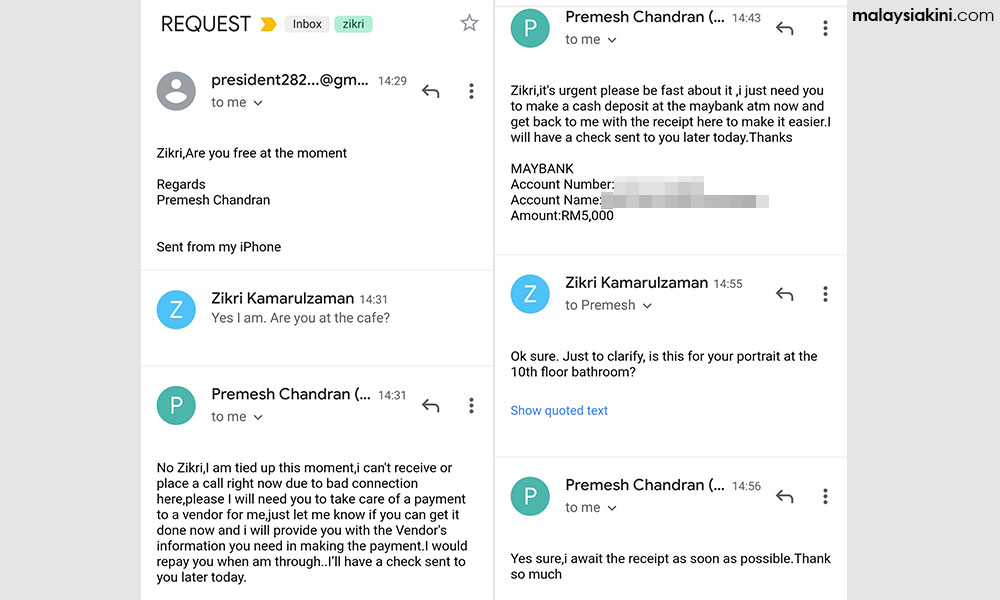 Scammer posing as Mkini CEO tries to make a quick RM5k