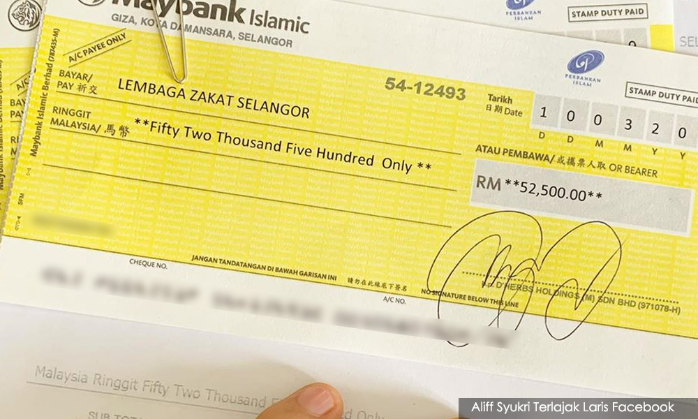 Aliff Syukri tunjuk gambar bayar zakat RM52k