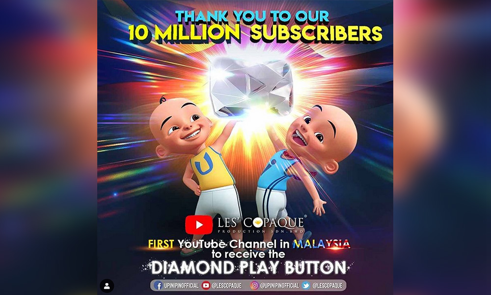 Saluran Upin dan Ipin layak jadi penerima pertama anugerah Diamond Play Button