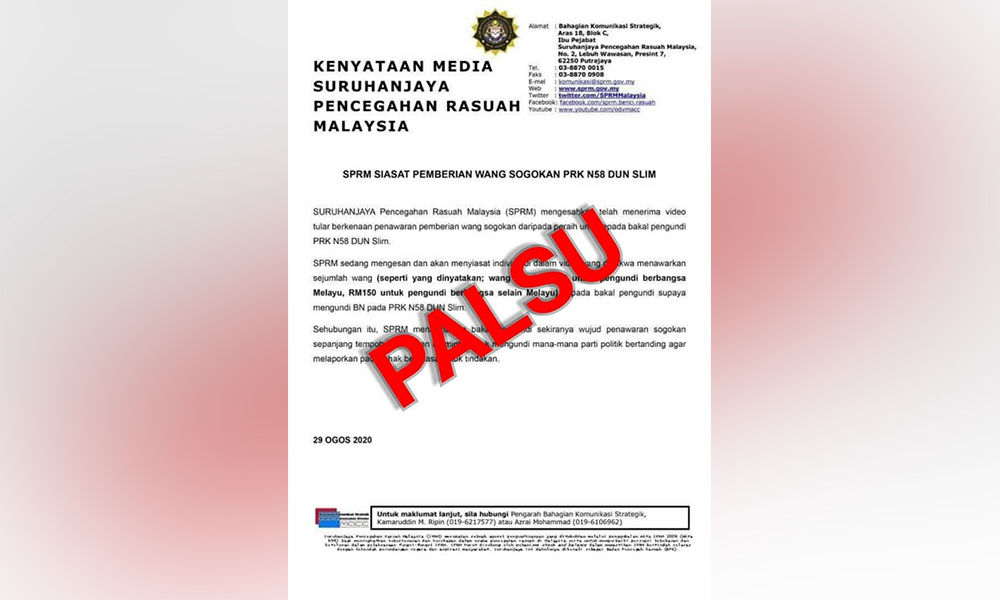 SPRM nafi keluar kenyataan siasat sogokan di PRK Slim