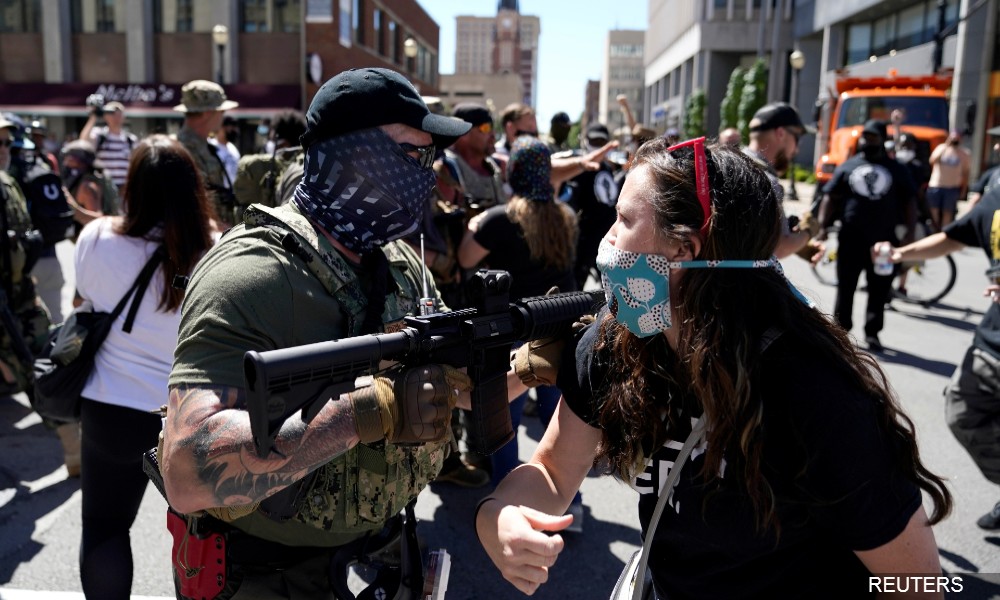 Armed rival groups square off in the US