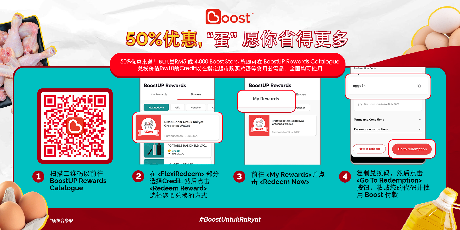 Boost 提供50% 杂货补贴 让马来西亚人在全马主要超市购买更多鸡蛋和鸡肉