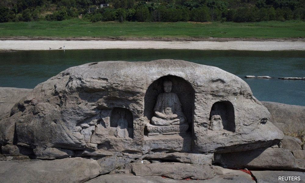 Receding water levels of China's Yangtze reveal ancient Buddhist statues