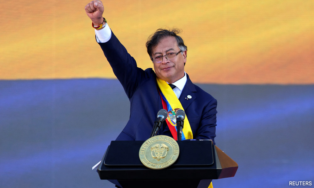 Former rebel Petro takes office in Colombia promising peace and equality
