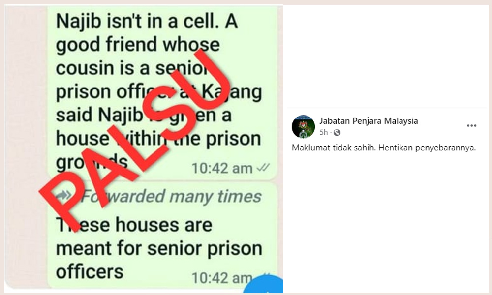 Prison Dept: 'Najib held in house' rumour untrue