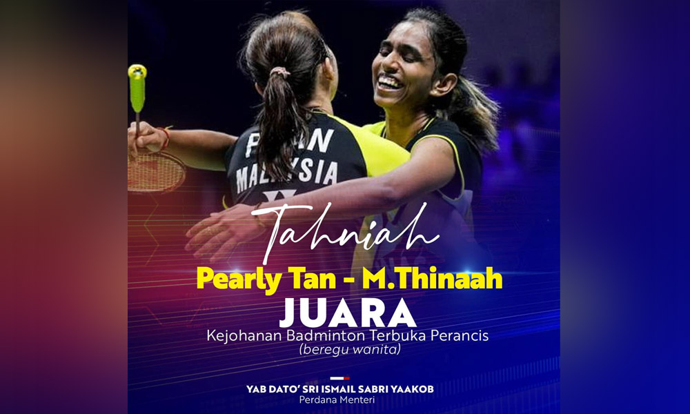 Ismail Sabri congratulates French Open champions Tan-Thinaah