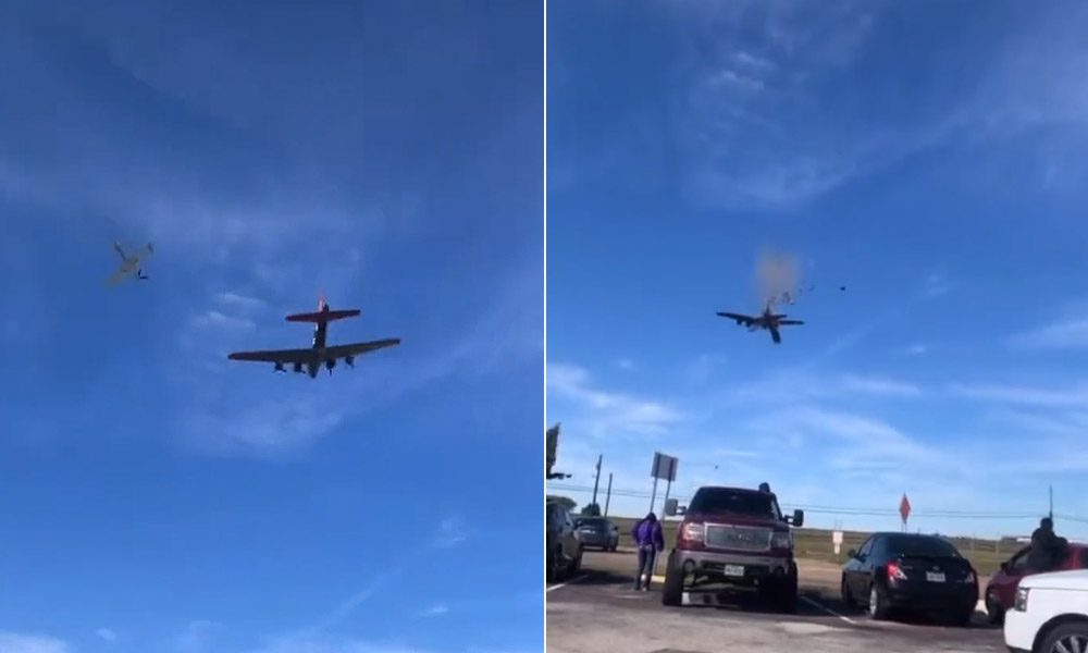 Two aircraft collide and crash at WW2 airshow in Texas