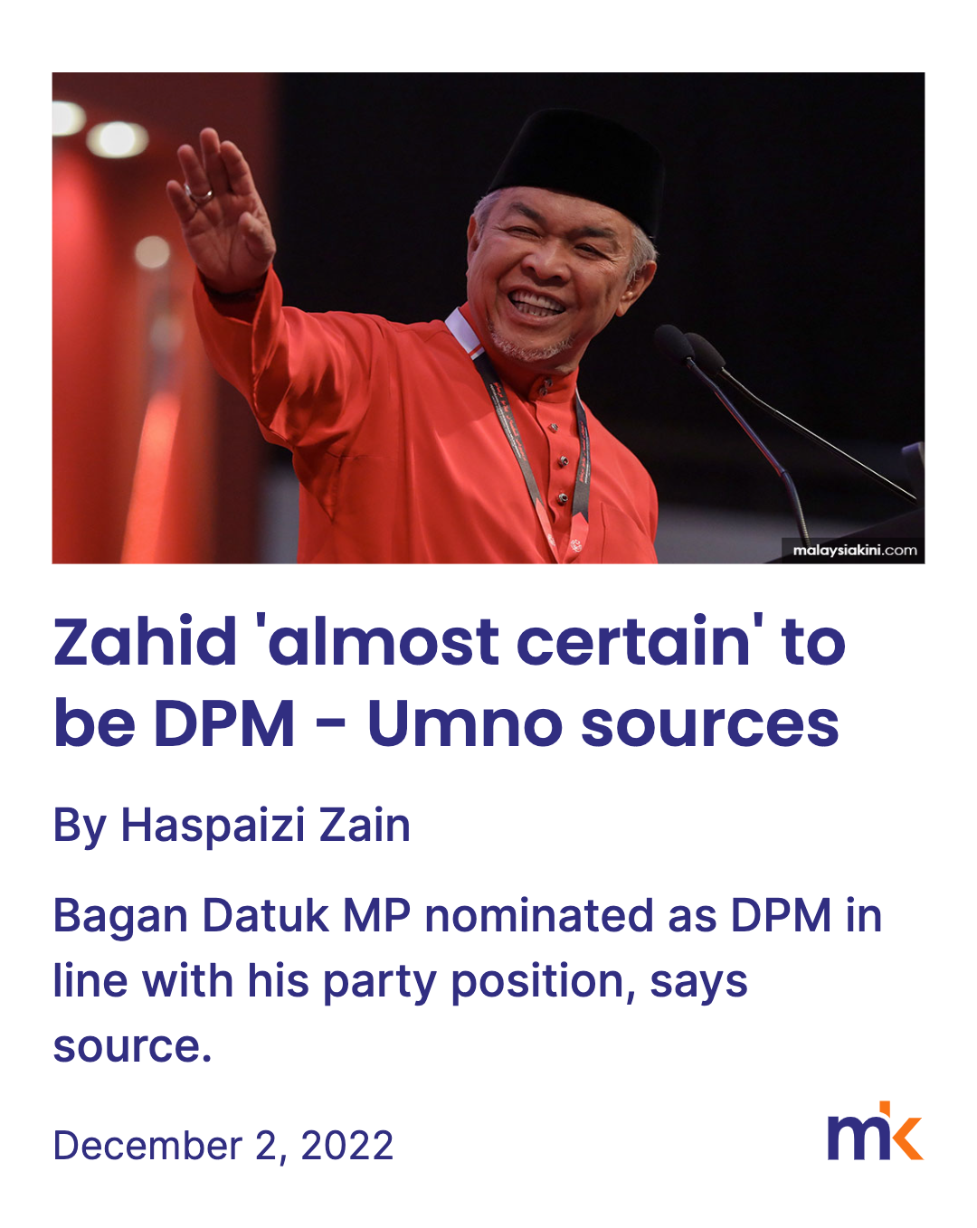 Umno sources claim Zahid 'almost certain' to be DPM