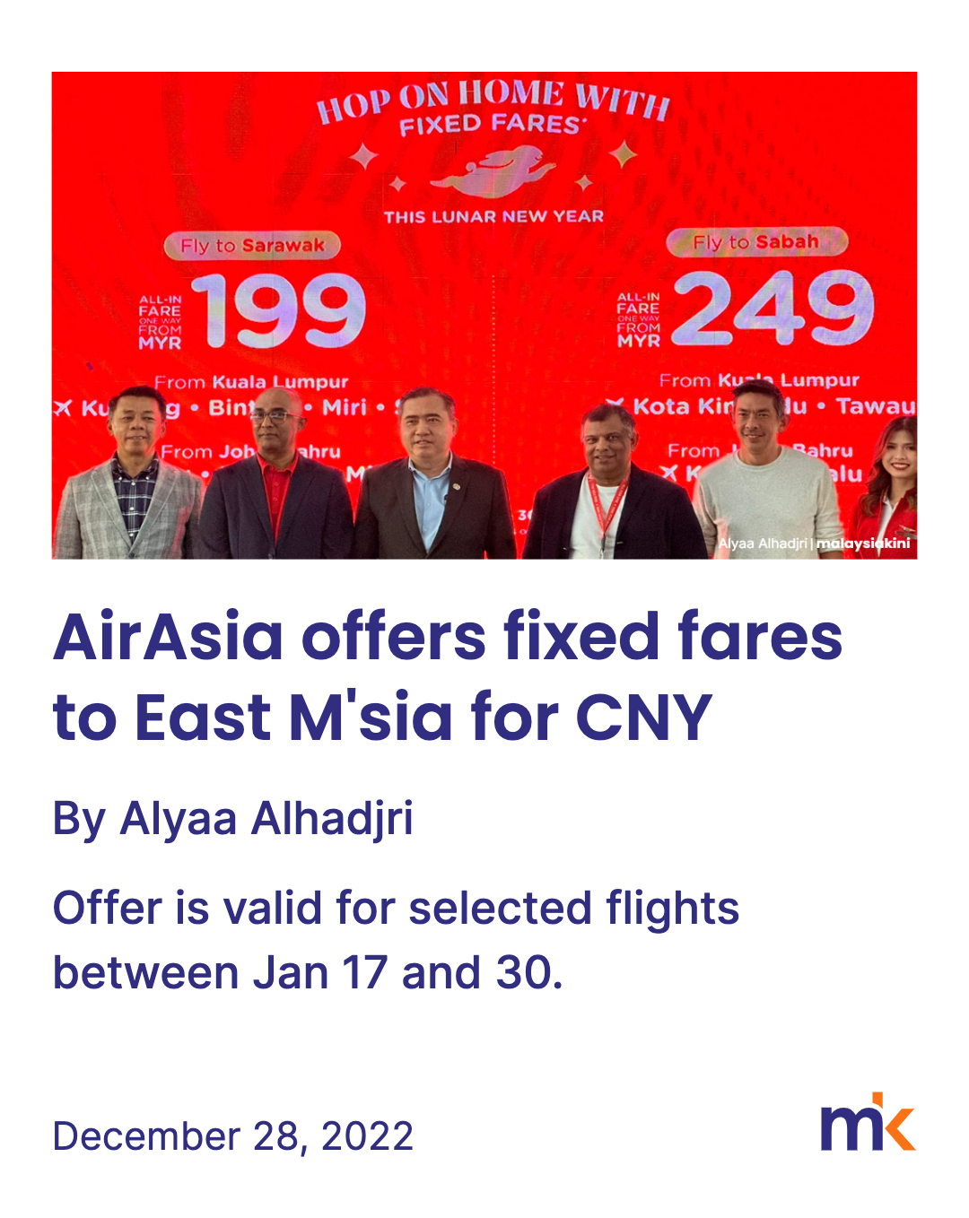 AirAsia offers fixed fares to East M'sia for CNY