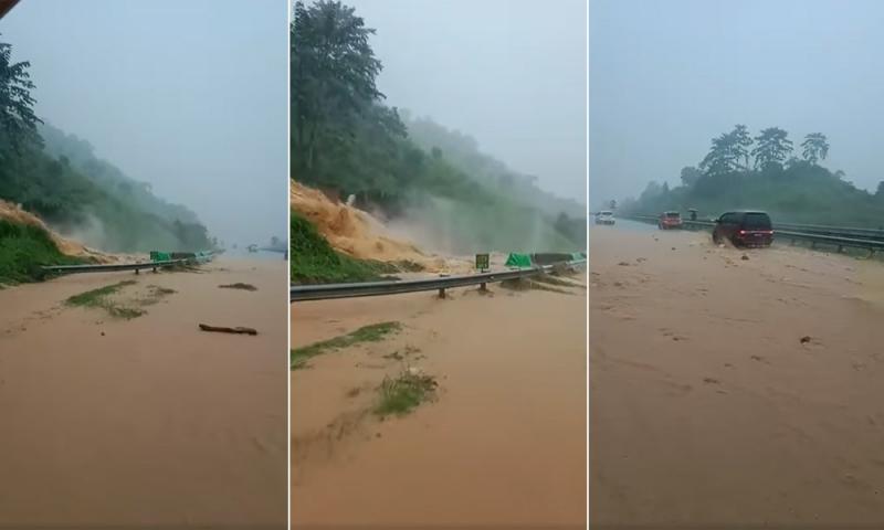 第二东海岸大道水灾，部分路段开启逆向道