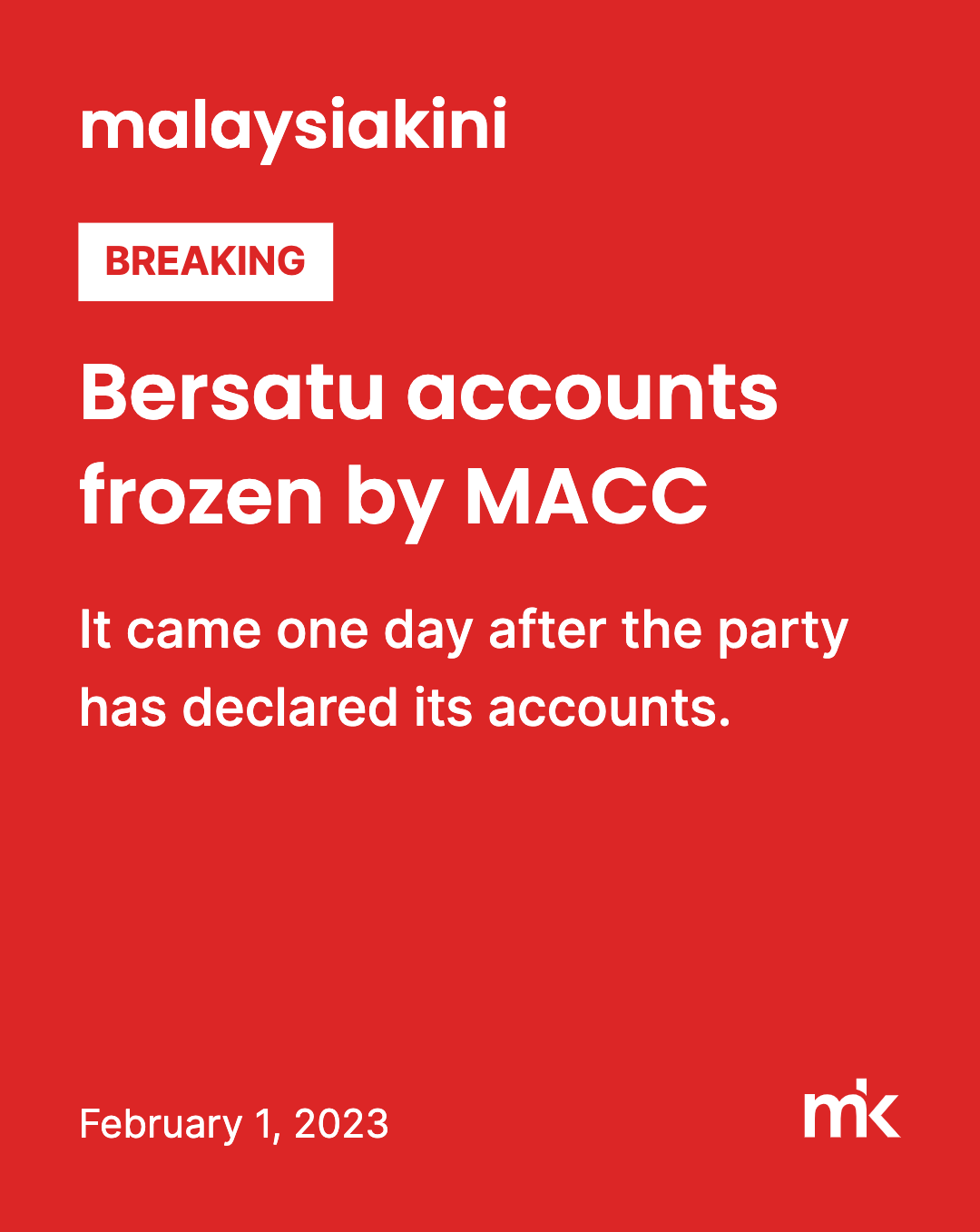 Bersatu accounts frozen by MACC