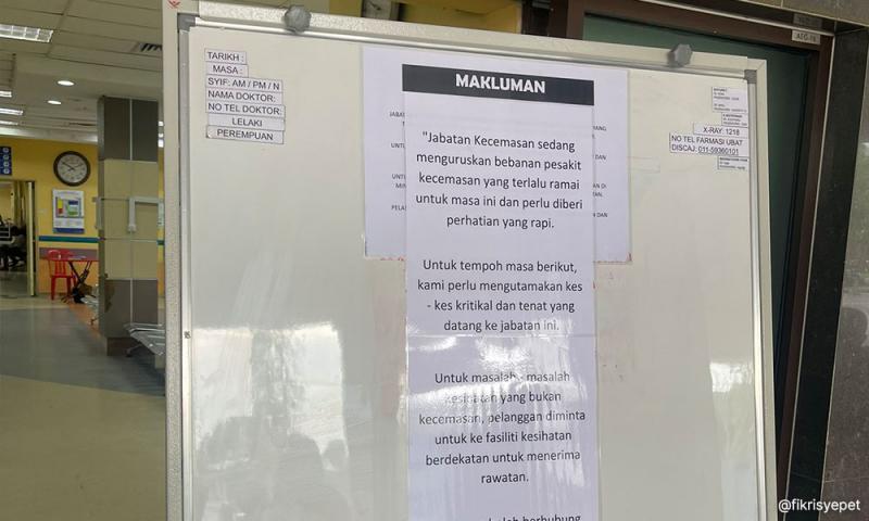 Jabatan kecemasan Hospital Klang ditutup kepada pesakit tidak kritikal
