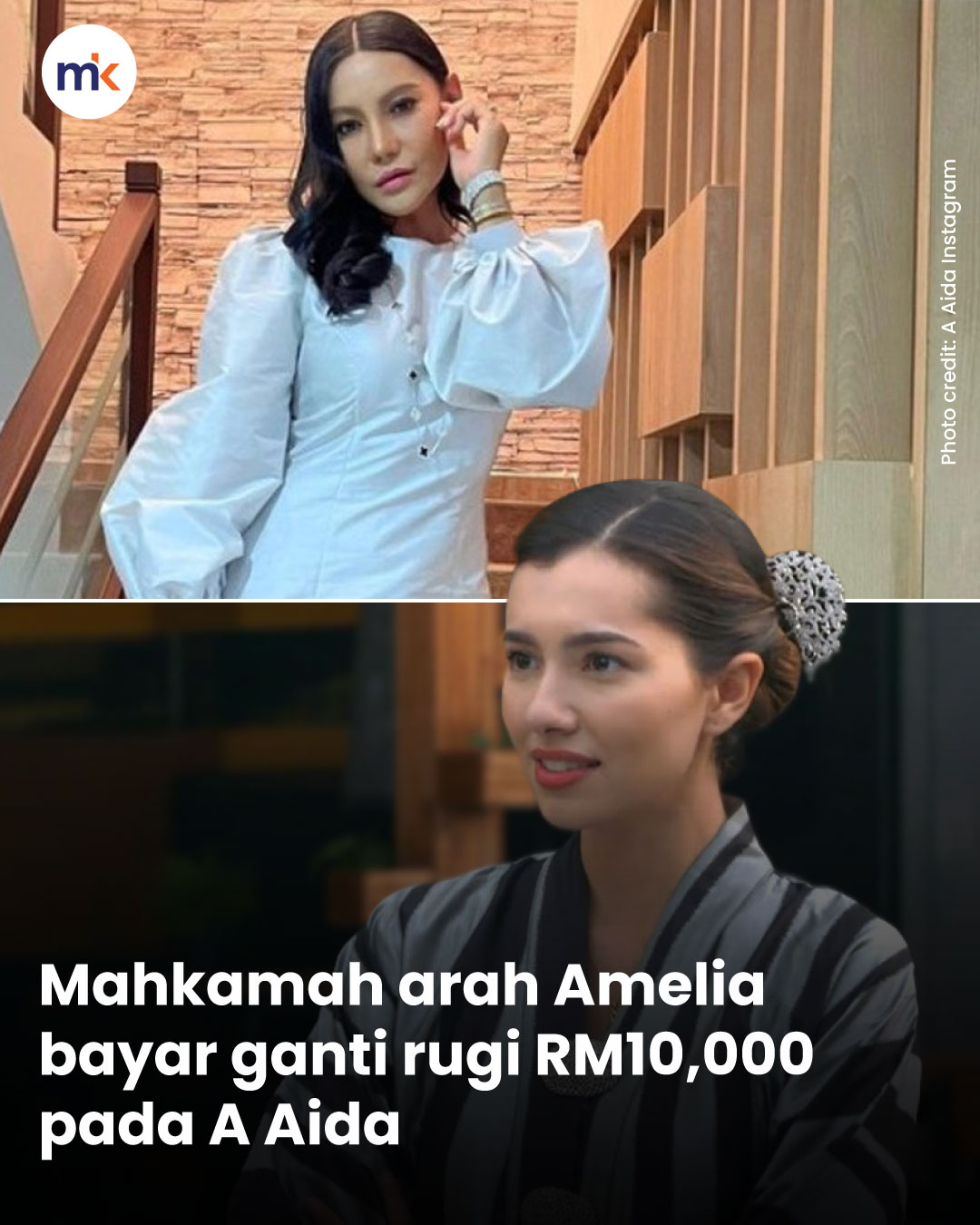 Mahkamah arah Amelia bayar ganti rugi RM10,000 pada A Aida