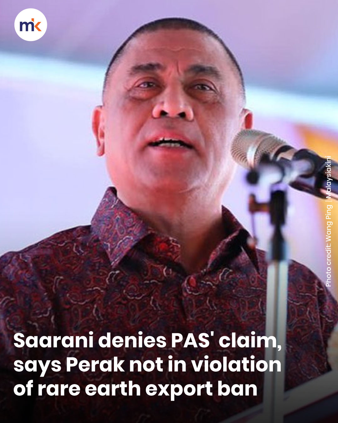 Saarani denies PAS' claim, says Perak not in violation of rare earth export ban