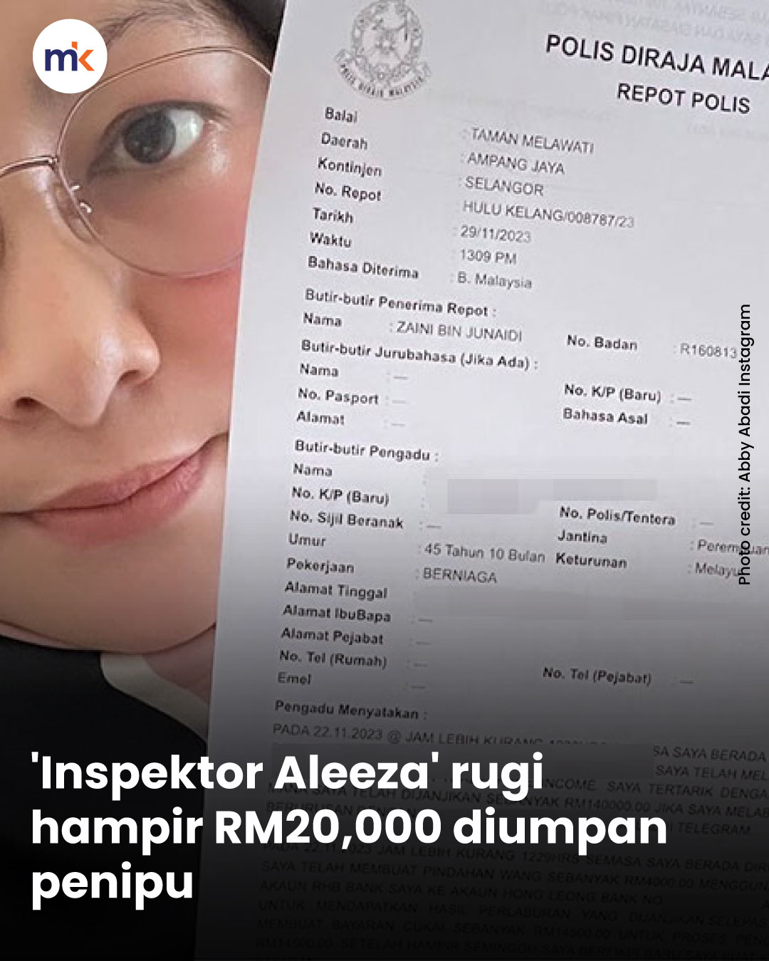 'Inspektor Aleeza' rugi hampir RM20,000 diumpan penipu