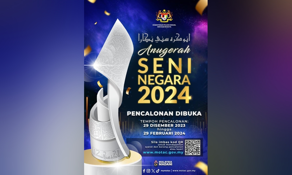 Pencalonan anugerah seni negara dibuka sehingga 29 Feb 2024