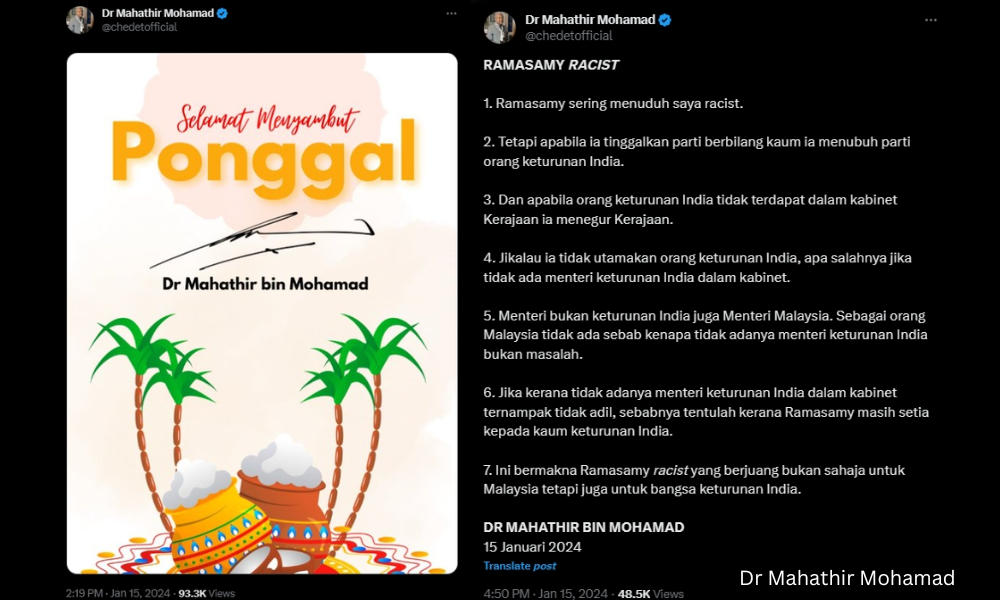 Mahathir sends Ponggal greetings, then vents over 'Indian minister' row