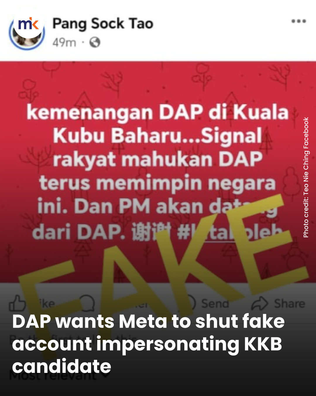 DAP wants Meta to shut fake account impersonating KKB candidate