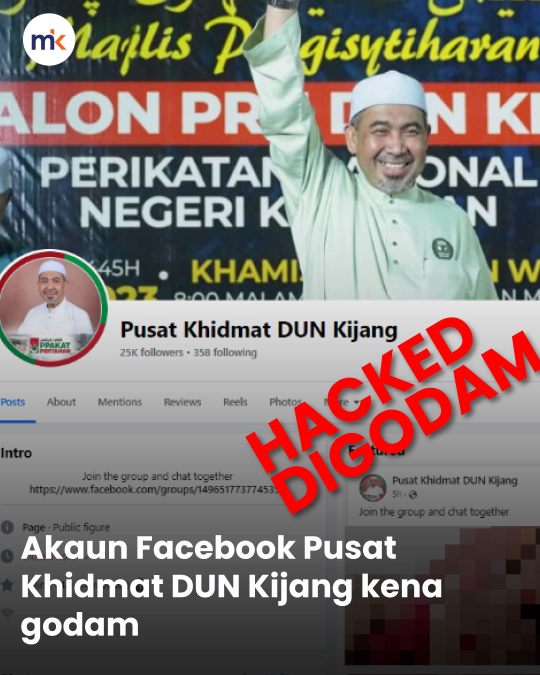 Akaun Facebook Pusat Khidmat DUN Kijang kena godam