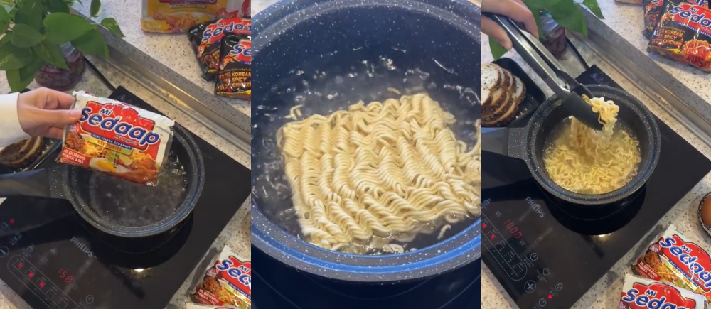 Boil Mi Sedaap instant noodles in water