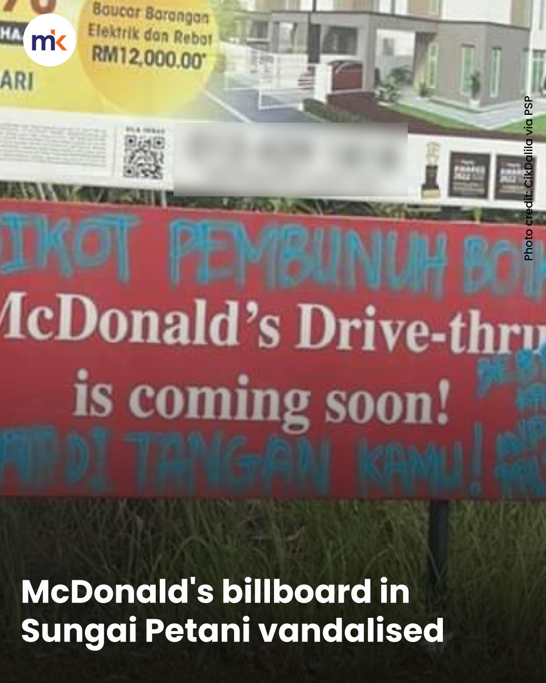 McDonald's billboard in Sungai Petani vandalised