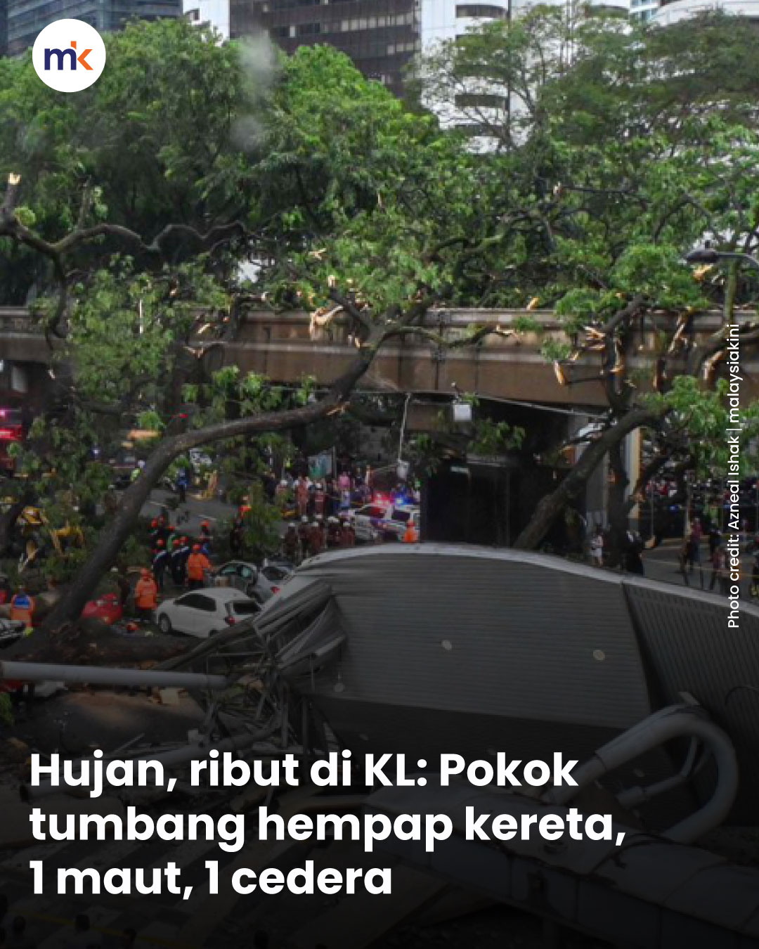 Hujan, ribut di KL: Pokok tumbang hempap kereta, 1 maut, 1 cedera