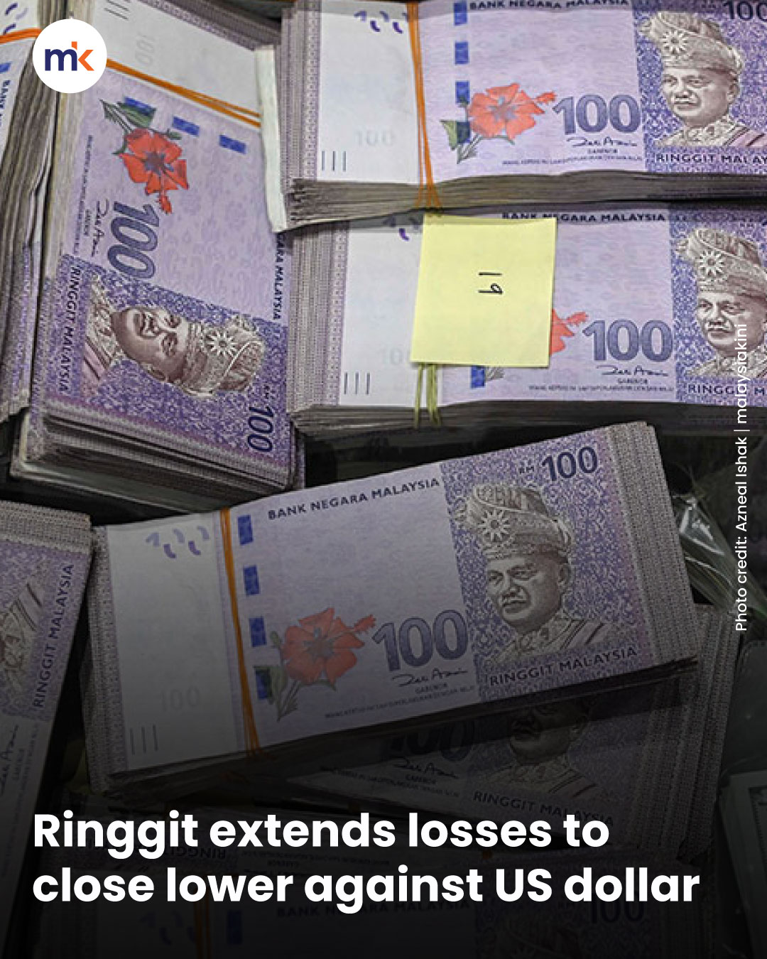 Ringgit extends losses to close lower against US dollar