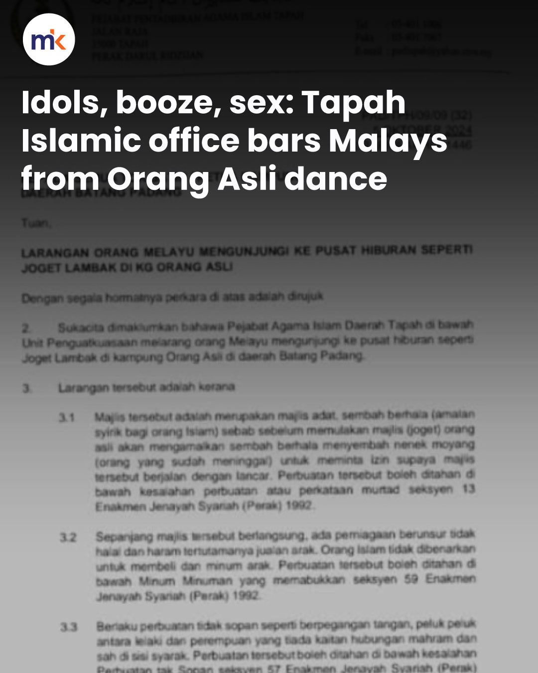 Idols, booze, sex: Tapah Islamic office bars Malays from Orang Asli dance