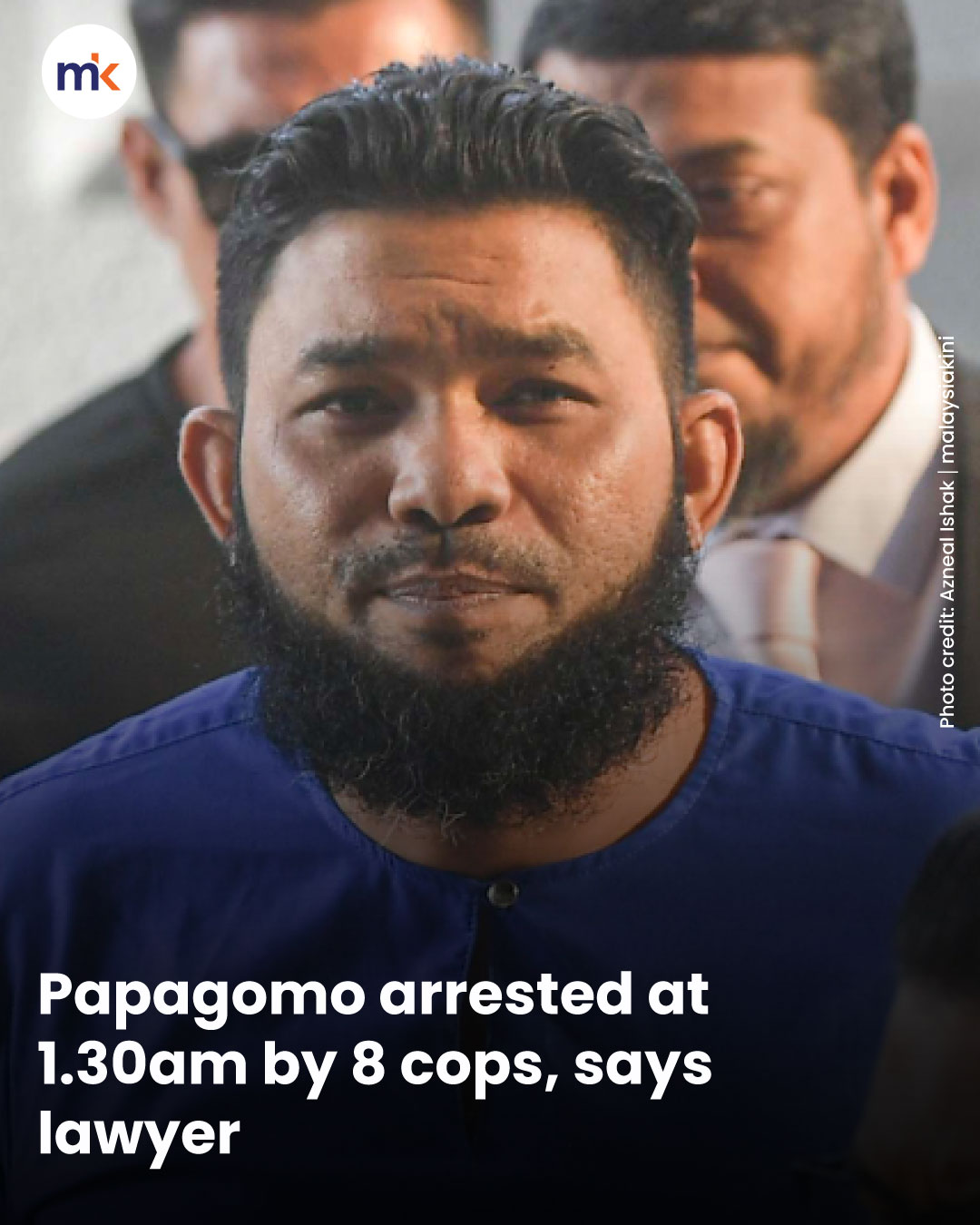 Papagomo arrested at 1.30am by 8 cops, says lawyer