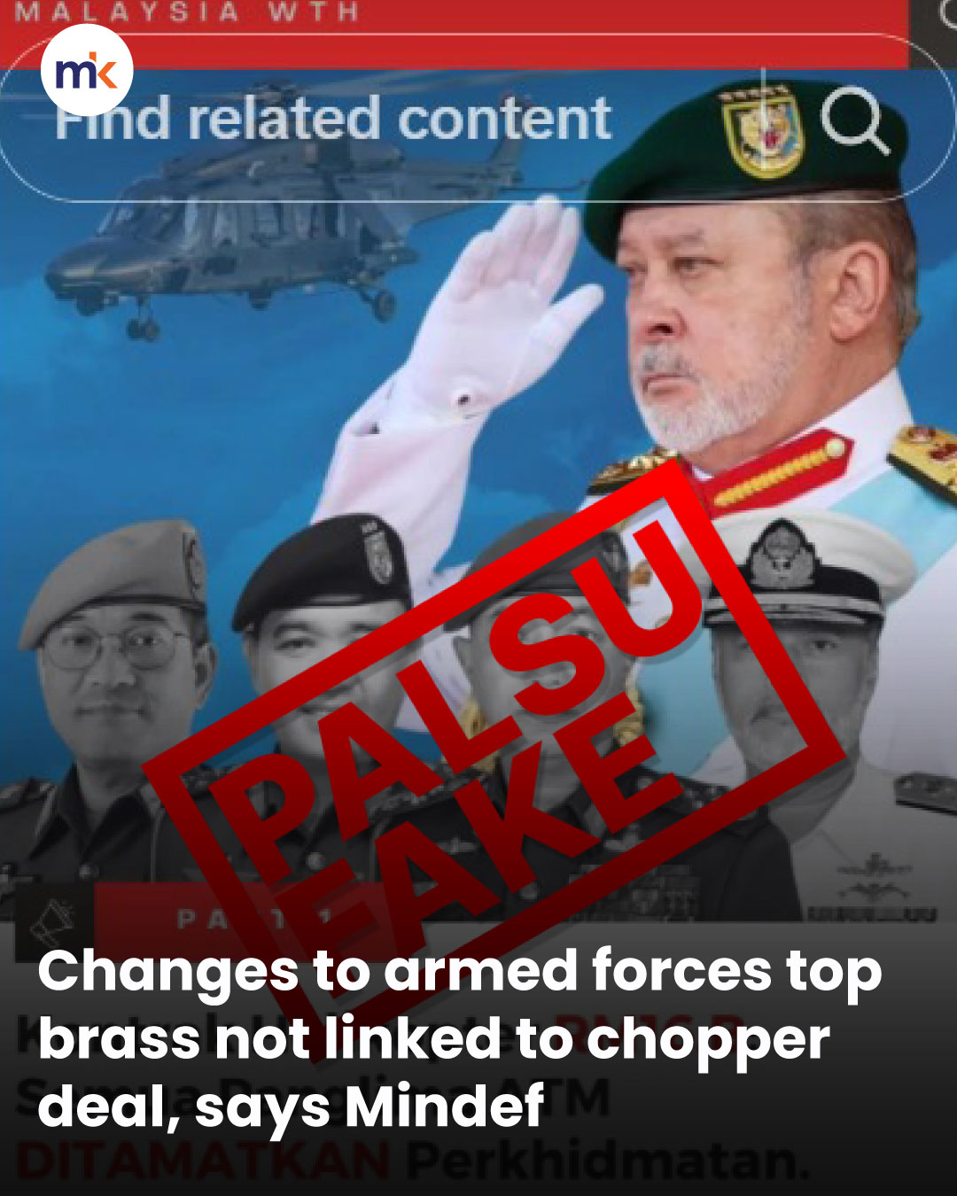 Changes to armed forces top brass not linked to chopper deal, says Mindef