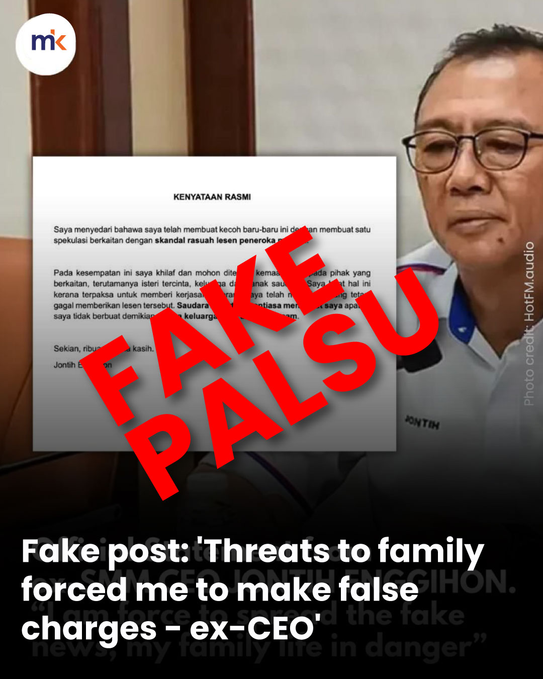 Fake post: 'Threats to family forced me to make false charges - ex-CEO'