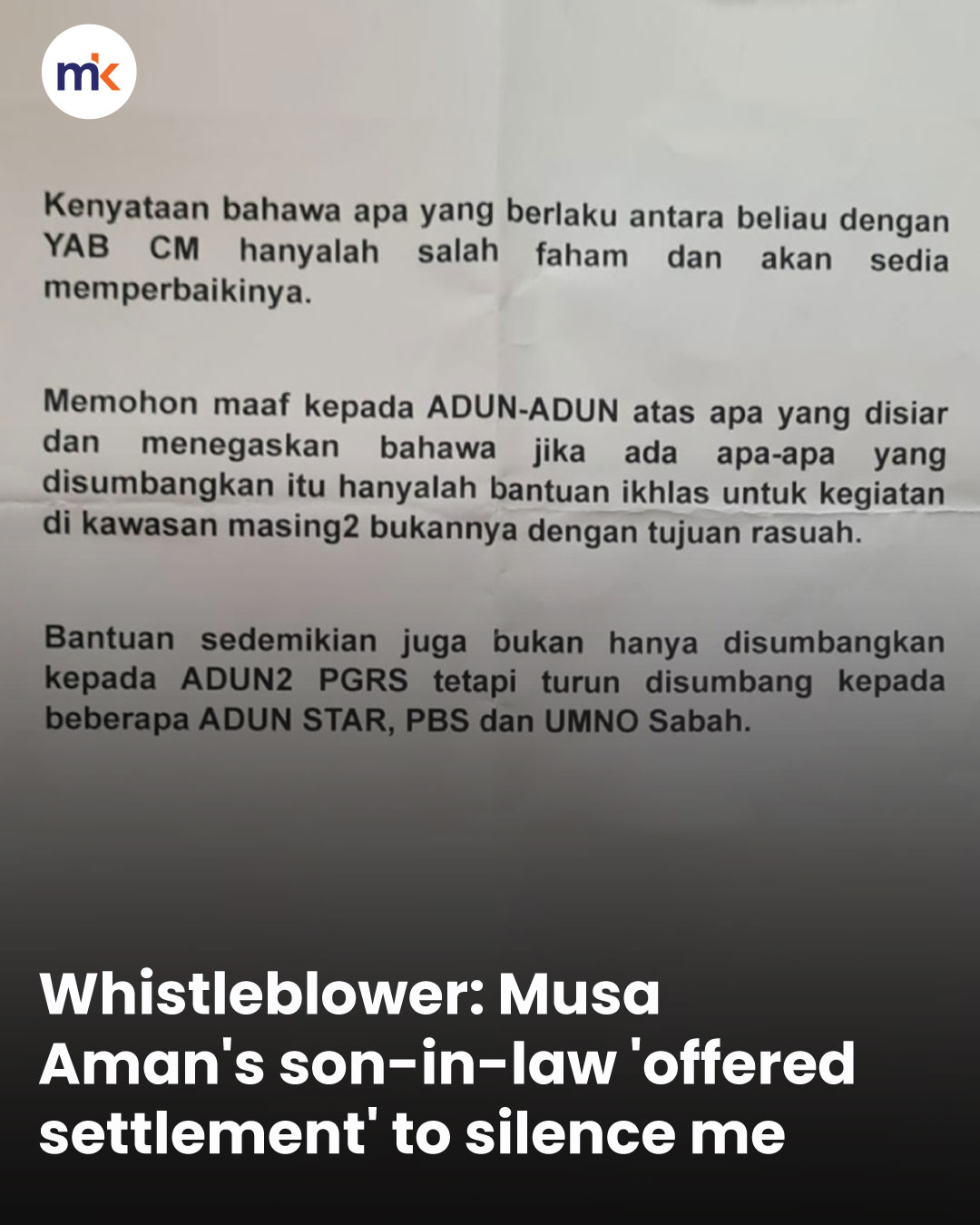 Whistleblower: Musa Aman's son-in-law 'offered settlement' to silence me