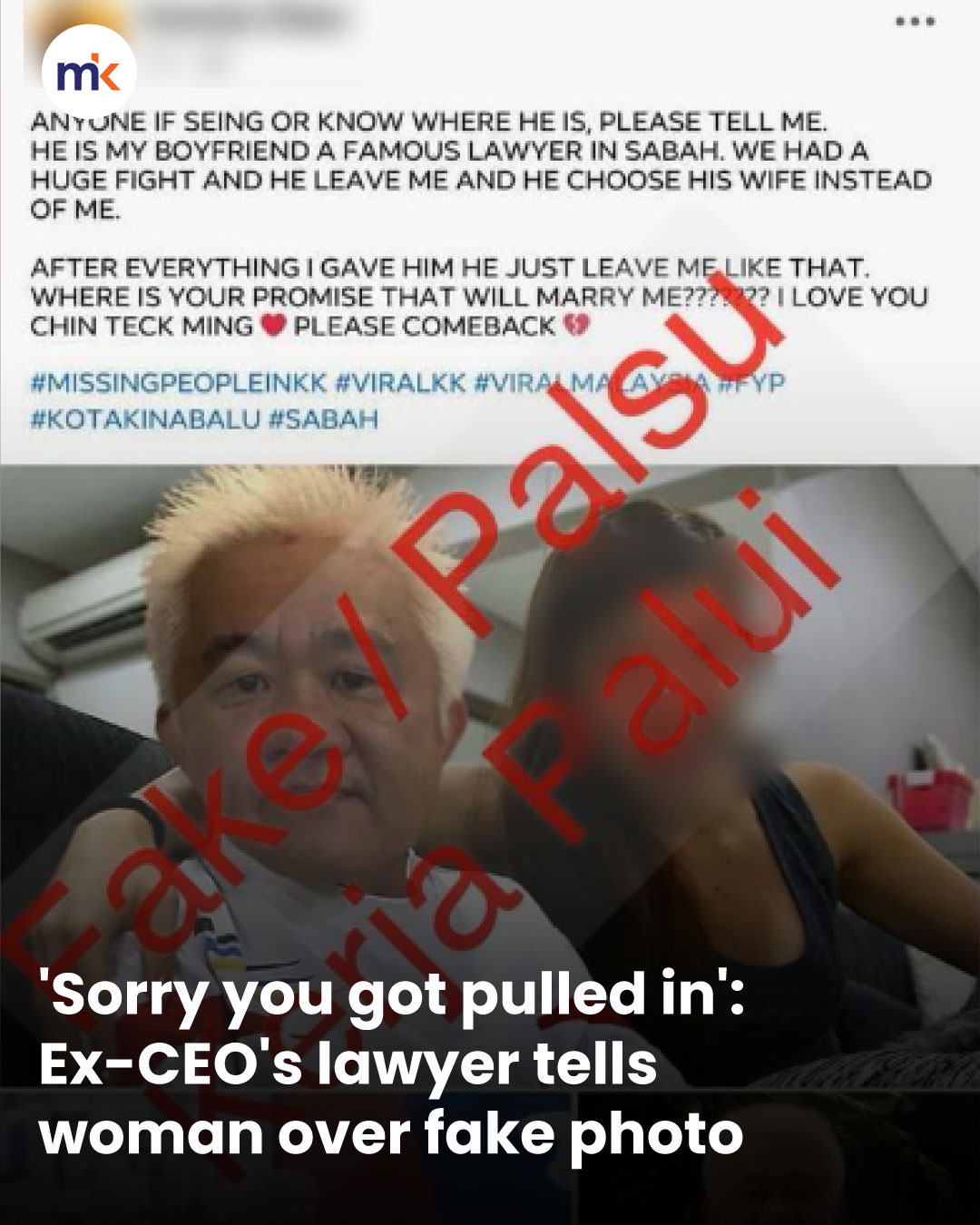 'Sorry you got pulled in': Ex-CEO's lawyer tells woman over fake photo