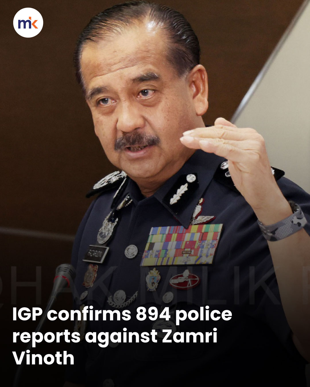 IGP confirms 894 police reports against Zamri Vinoth