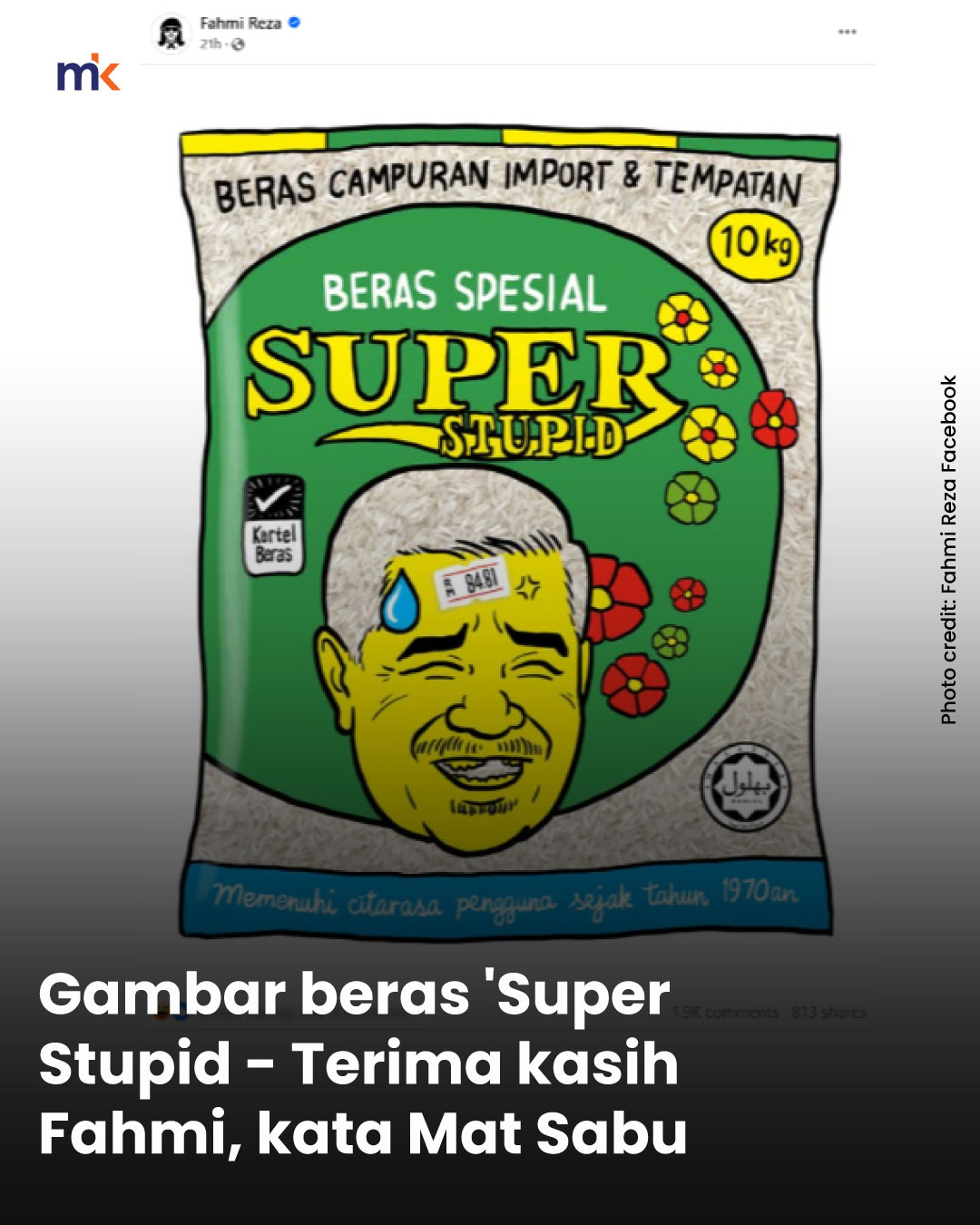 Gambar beras 'Super Stupid - Terima kasih Fahmi, kata Mat Sabu