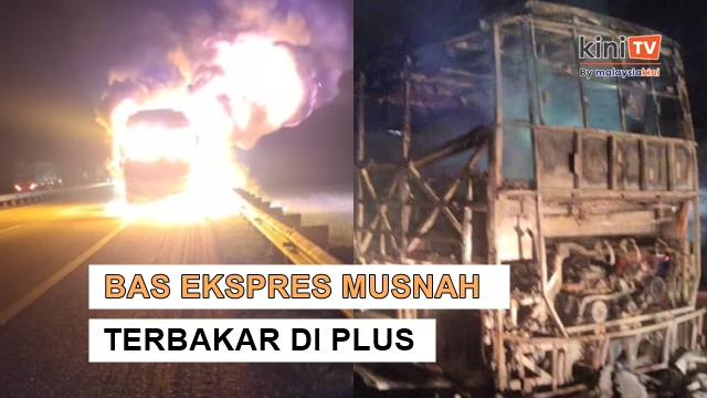 Bas ekspres terbakar lepas seret motosikal, 29 penumpang selamat