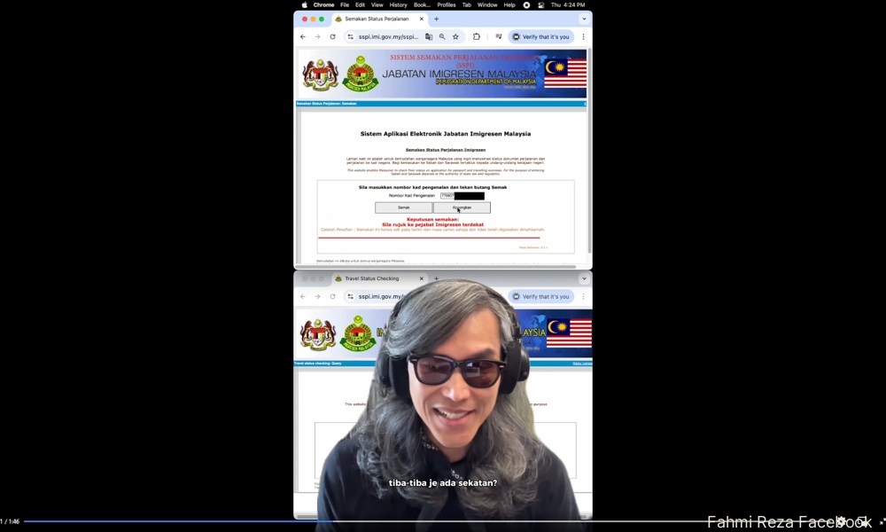 Immigration English site says no travel block, BM says otherwise - Fahmi