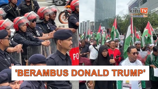 Ratusan penunjuk perasaan berhimpun bantah kehadiran Trump