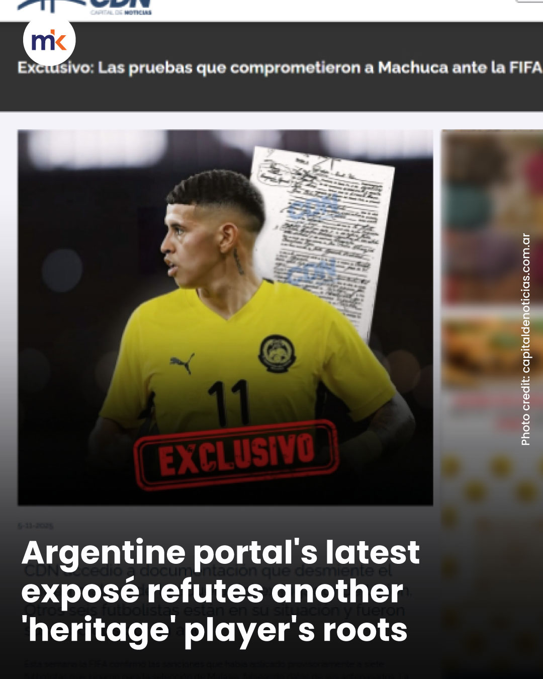 Argentine portal's latest exposé refutes another 'heritage' player's roots