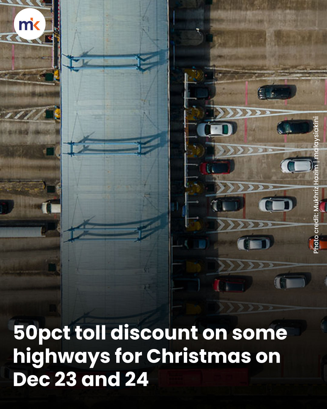 50pct toll discount on some highways for Christmas on Dec 23 and 24