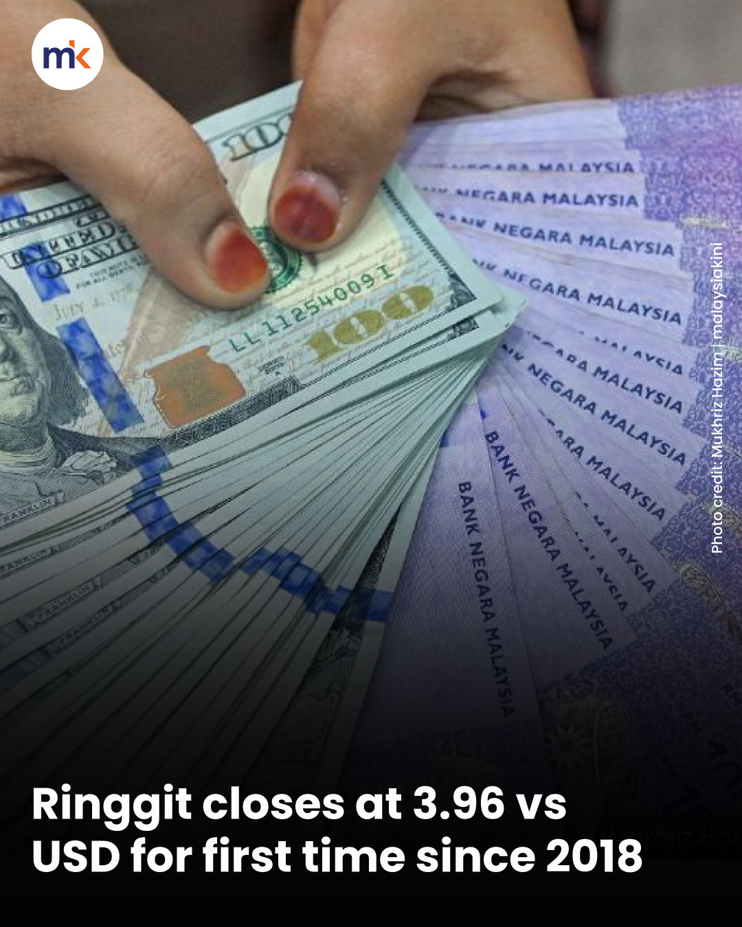 Ringgit closes at 3.96 vs USD for first time since 2018