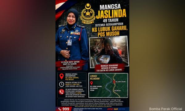 Jalinda ditemukan selamat oleh Orang Asli petang tadi